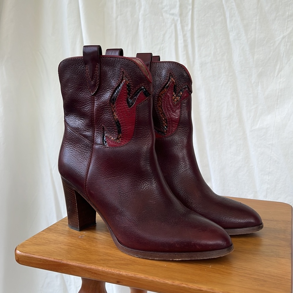 Frye June Flame Booties, wine color